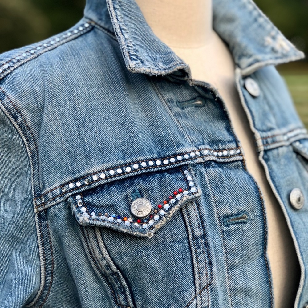 Distressed Gap Denim & Rhinestone Jacket - Picture 9 of 15